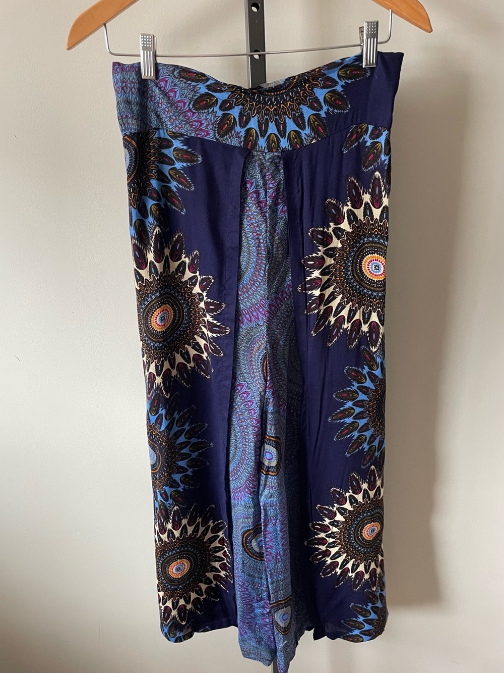 Boho Mandala Split Leg Wrap Pants Standard Size Blue Rayon